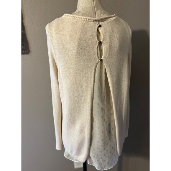 LUCKY Brand Sweater Top M Medium Cream Gold Neat Back Details - Picture 7 of 11
